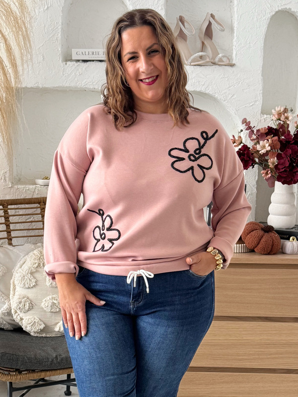 Mikina Flower do 3XL starorůžová