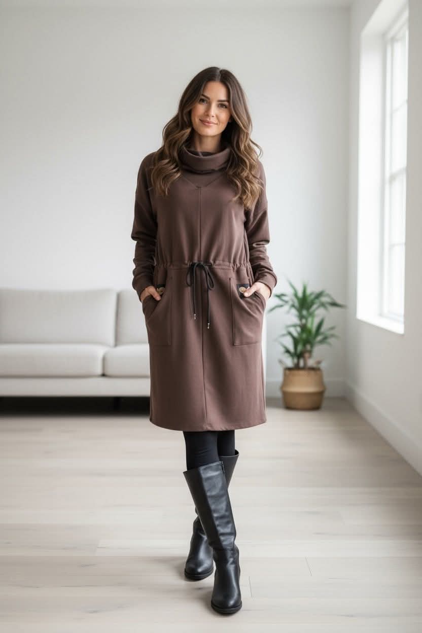 Mikinošaty s regulovatelným pásem - čokoláda 