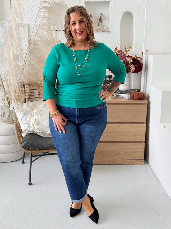 Bavlněné tričko s 3/4 rukávem do 3XL tyrkysové