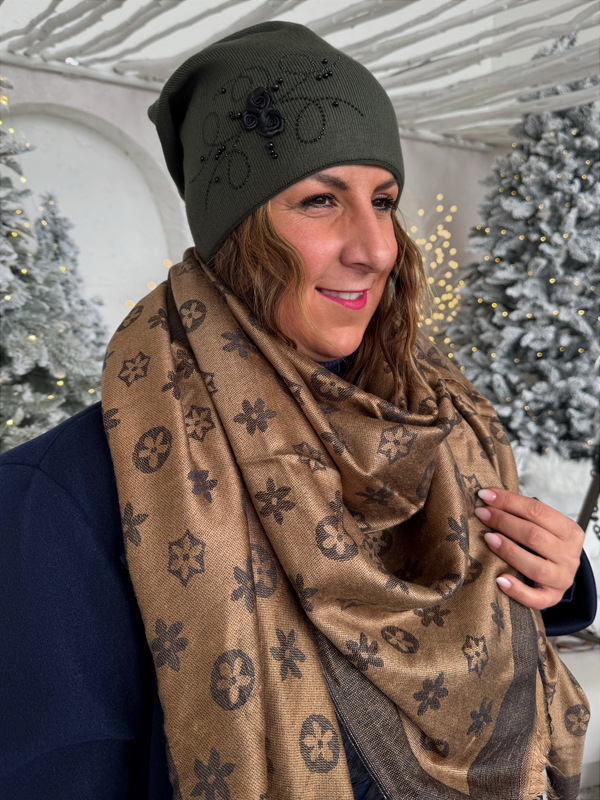 Čepice 3D Flower khaki