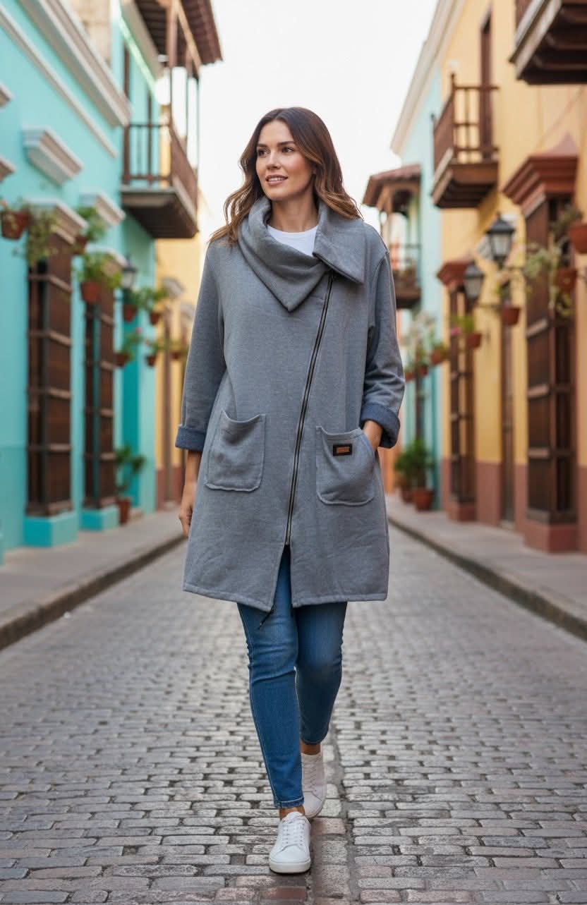 Kabát Stylist Choice Asymmetric - šedý 