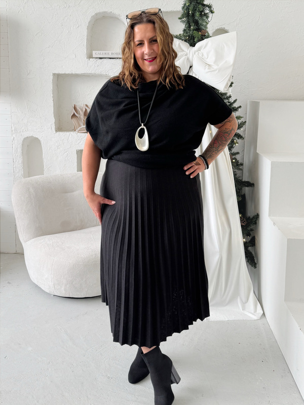 Plisovaná sukně úplet do 3XL - černá