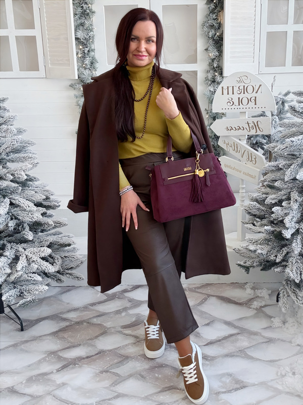 Kabelka vzhledu broušené kůže BURGUNDY