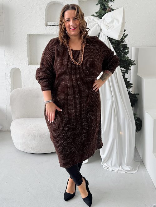 Svetrové šaty Maxima do 4XL - čokoláda
