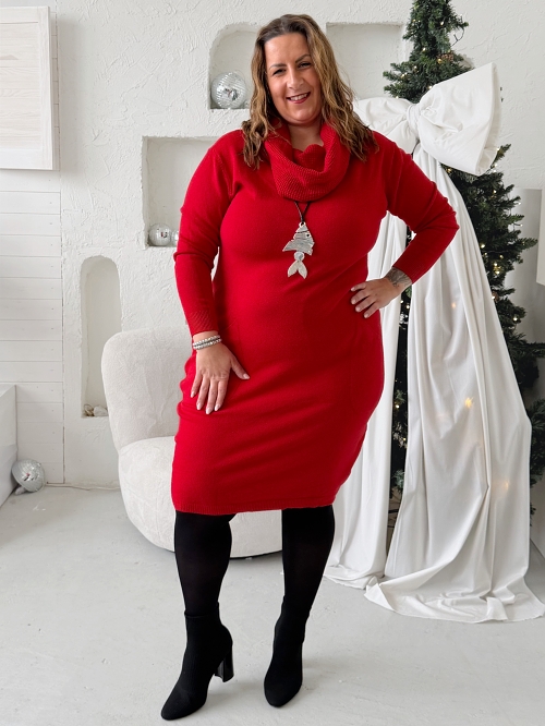 Rolákové elastické šaty do 4XL - červené
