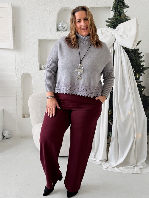 Elegantní rolák s krajkou do 3XL šedý