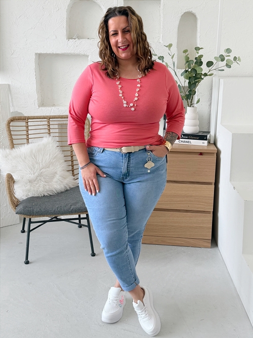 Bavlněné tričko s 3/4 rukávem do 3XL losos