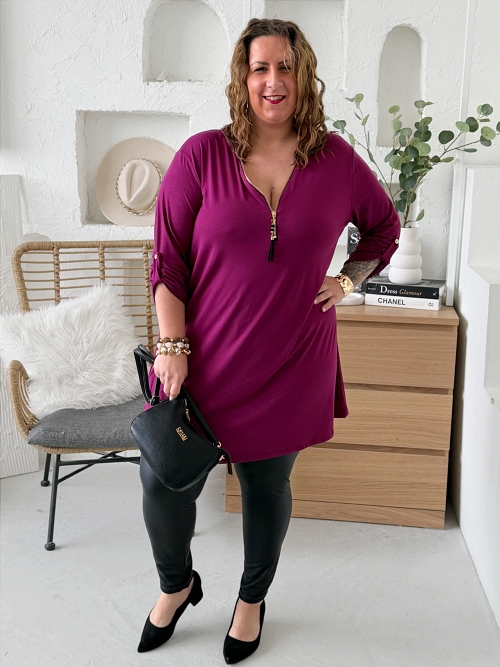 Tunikové šaty Viola zip do 4XL - čokoláda