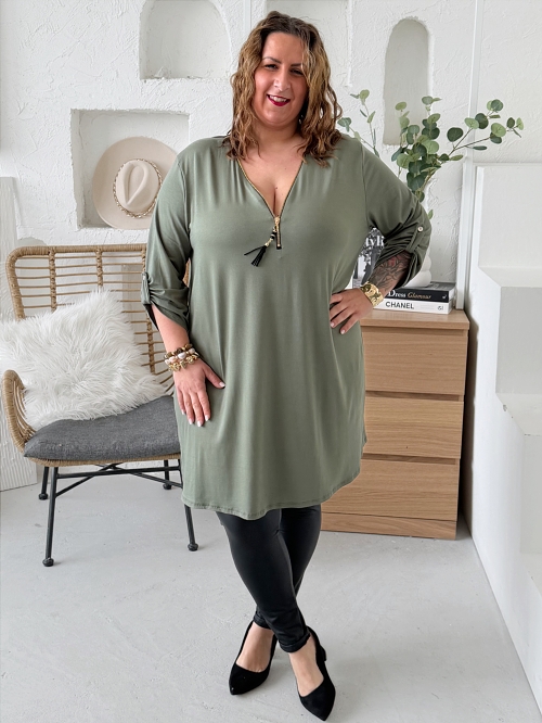 Tunikové šaty Viola zip do 4XL - khaki
