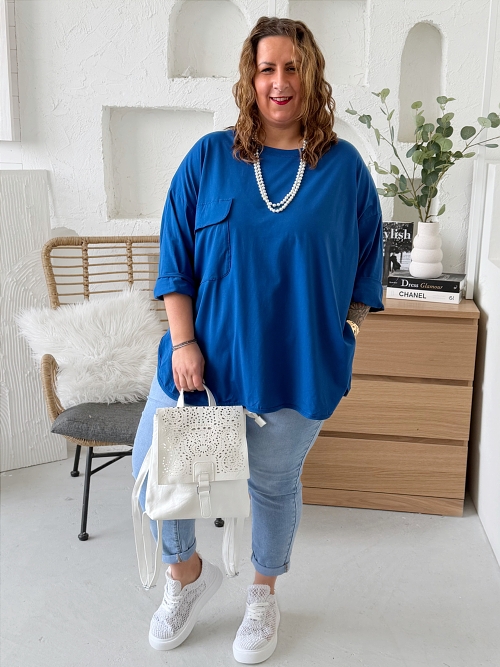 Oversize mikinové triko s kapsou do 5XL královsky modré