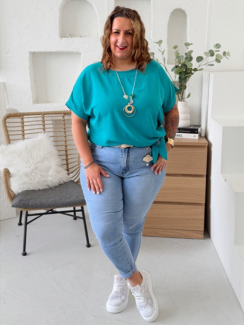 Halenka Julia se zavazováním do 3XL tyrkysová