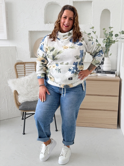 Mikina Žlutomodré květy do 3XL