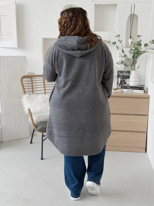 Vlněný kabat Loose do 4XL šedý