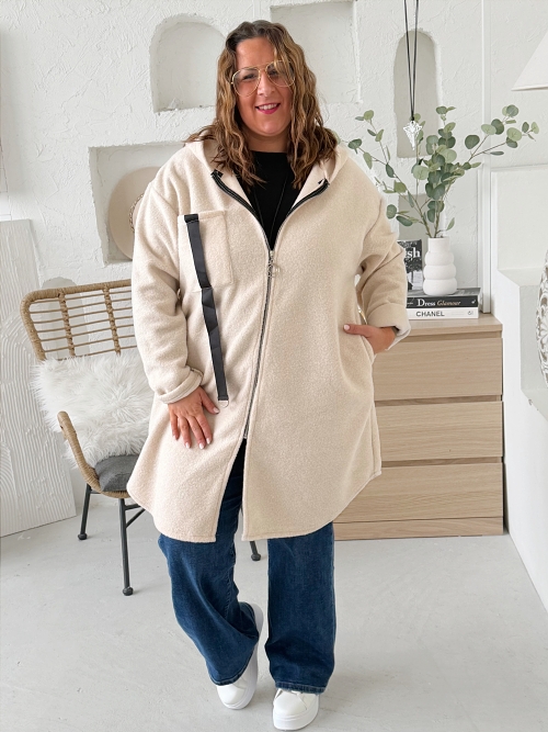 Vlněný kabat Loose do 4XL béžový