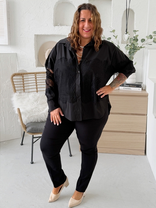 Košile s krajkou do 3XL - černá 