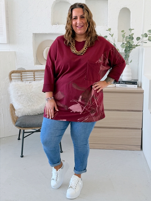 Tunikové tričko Abstract Joyce do 4XL - vínová 
