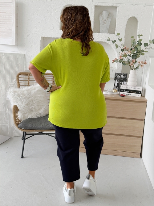 Žebrované tričko Basic do 4XL neon žluté