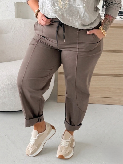 Barelové teplákové kalhoty Lora do 3XL - fango - čokoláda