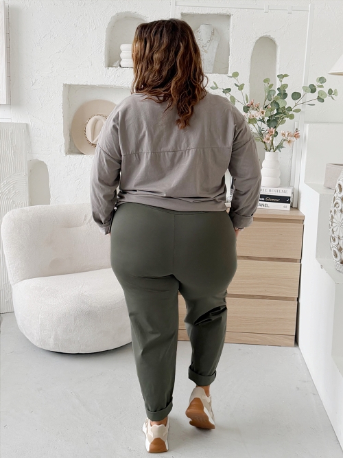 Barelové teplákové kalhoty Lora do 3XL - khaki