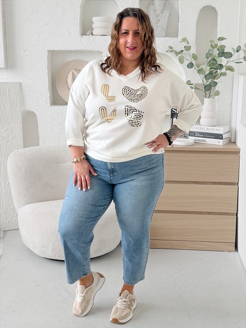 Máslová mikina Love do 3XL bílá