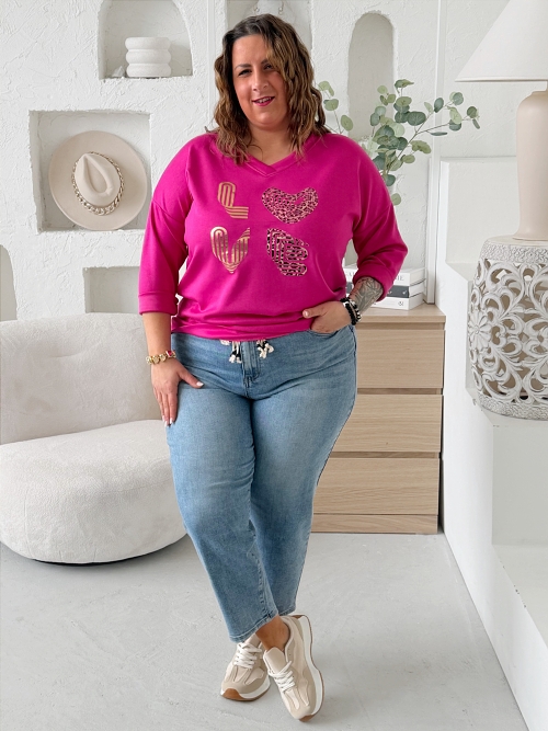 Máslová mikina Love do 3XL fuchsiová