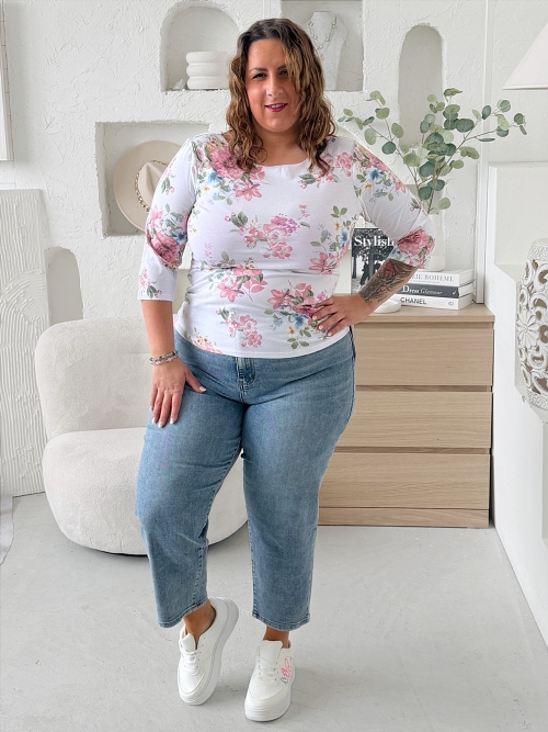 Bavlněné tričko s 3/4 rukávem do 3XL Flowers