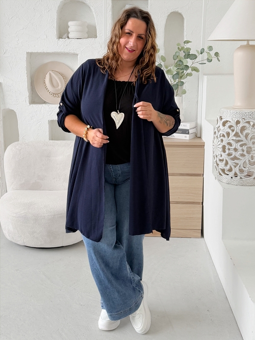 Lehounký cardigan z nemačkavého materiálu do 4XL tmavě modrý