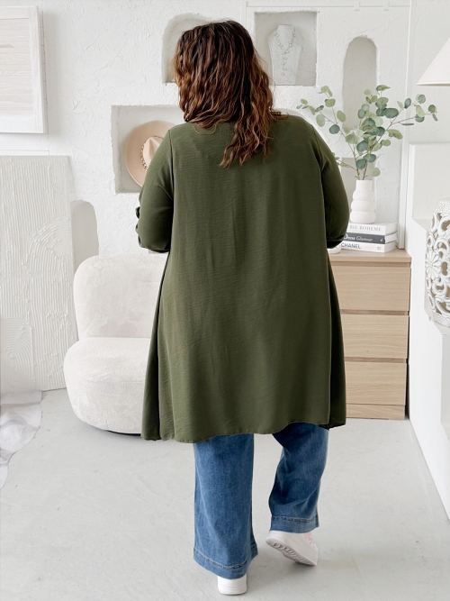 Lehounký cardigan z nemačkavého materiálu do 4XL khaki