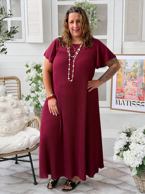 Plisované šaty Sahara do 4XL - vínové