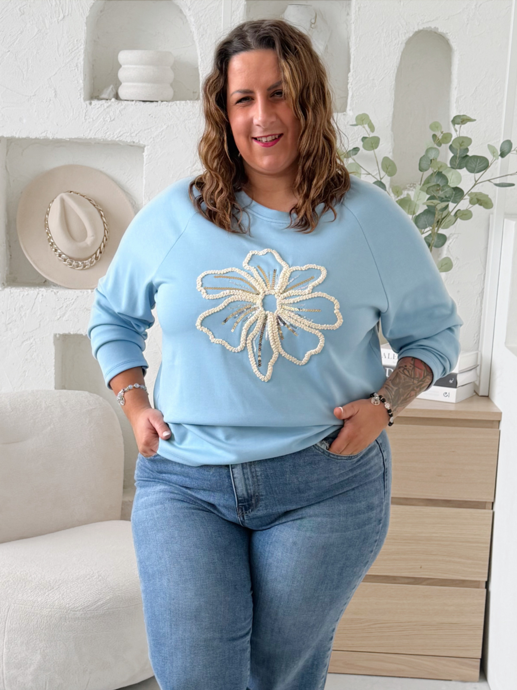 Máslová mikina Woman Flower do 3XL modrá