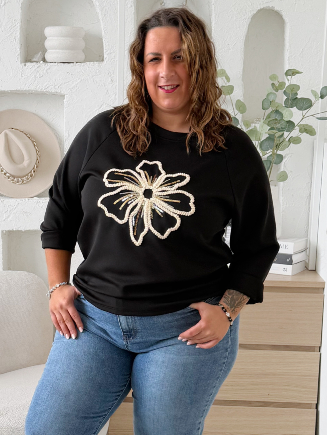 Máslová mikina Woman Flower do 3XL černá