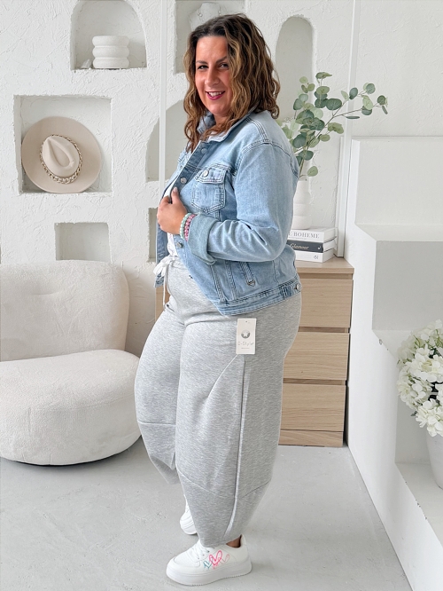 Máslové barelové kalhoty Jefry do 4XL - šedý melír