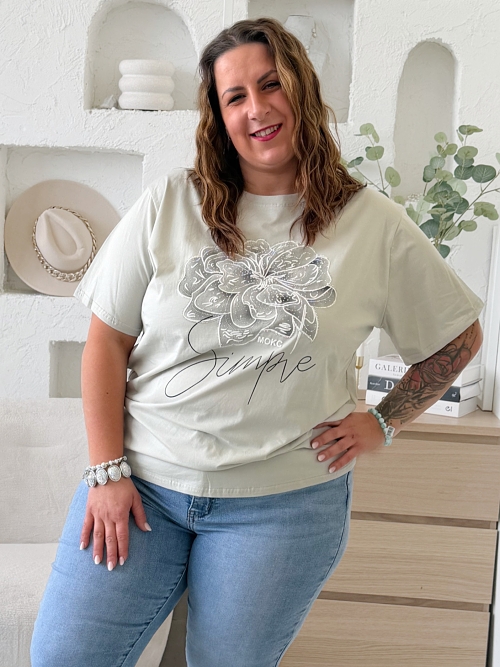 Tričko Big Flower do 4XL zelenkavé