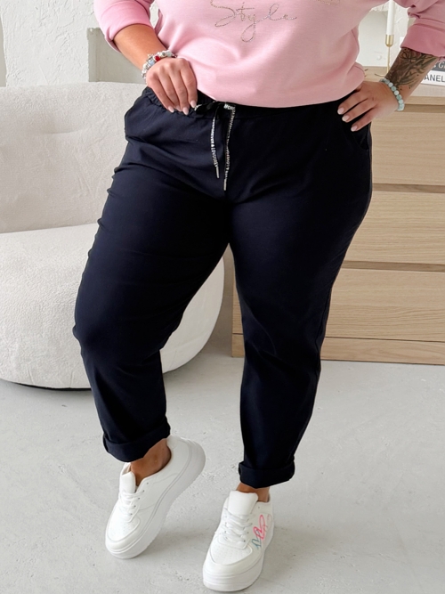 Strečové kalhoty elastické Sporty VĚTŠÍ do 5XL TMAVĚ MODRÉ