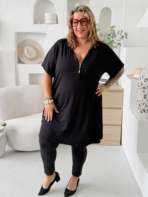 Tunikové šaty Viola zip krátký ruk. do 4XL - černé
