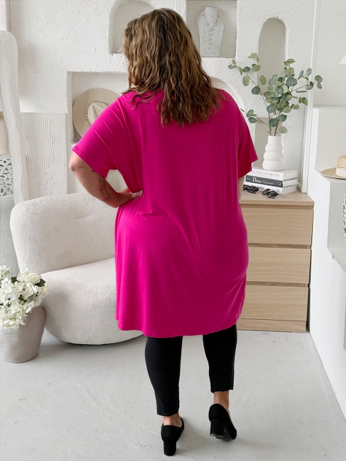 Tunikové šaty Viola zip krátký ruk. do 4XL - fuchsiové