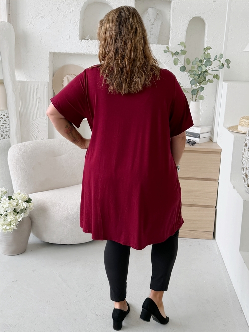 Tunikové šaty Viola zip krátký ruk. do 4XL - vínové