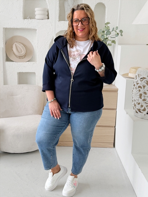 Máslová mikina na zip Jefry do 3XL - tmavě modrá