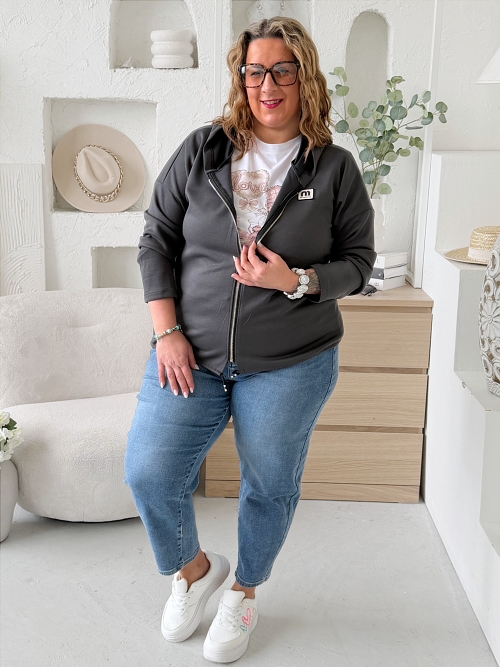 Máslová mikina na zip Jefry do 3XL - tmavě šedá