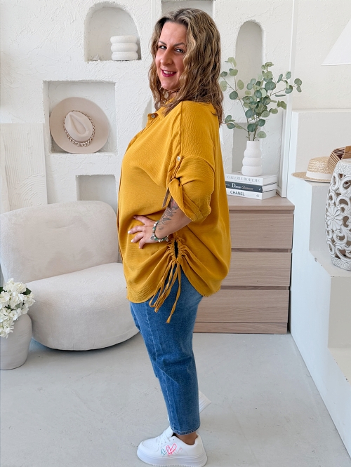 Košile s vázáním Donna do 5XL - hořčicová
