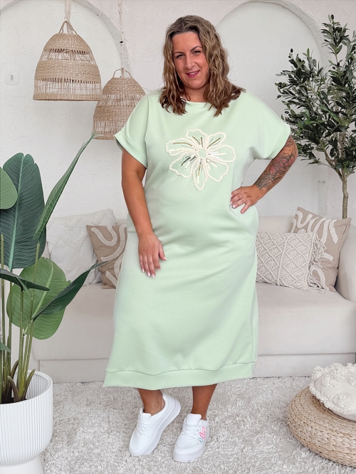 Máslové šaty do 4XL Flower ZELENKAVÉ