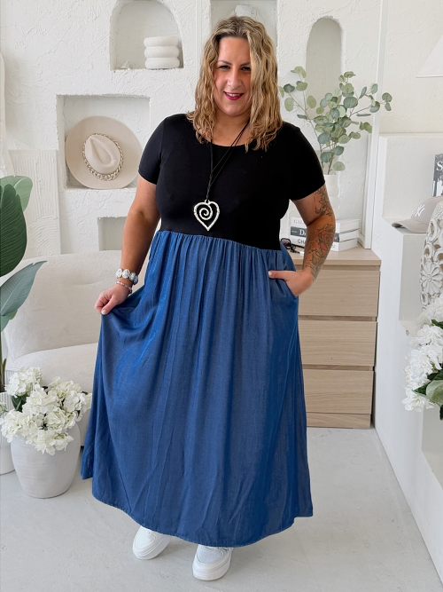 Maxi šaty Denima Longy do 4XL - tmavší denim