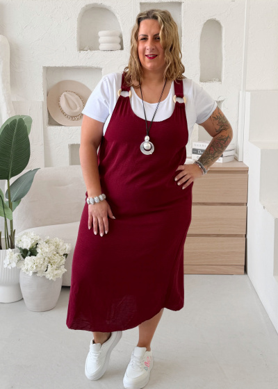 Lacláčové šaty s tričkem vínové do 2XL