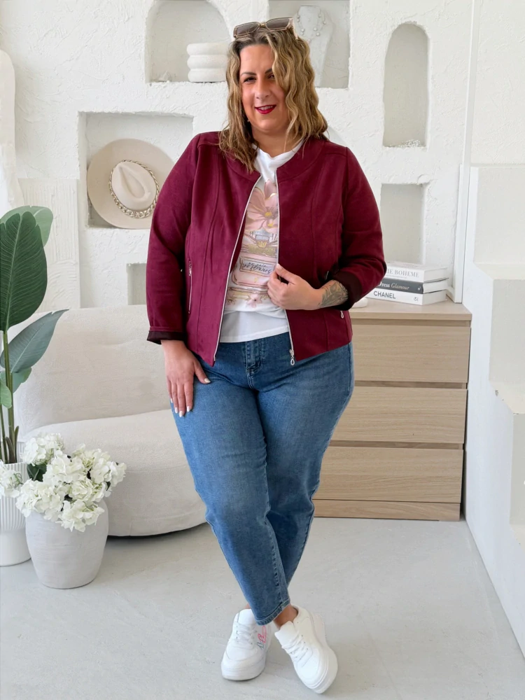 Bunda alá broušená kůže vínová