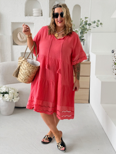 Mušelínové šaty Elvina do 4XL - losos tmavší