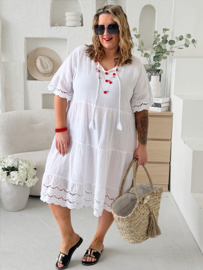 Mušelínové šaty Elvina do 4XL - bílé 