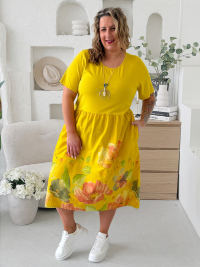 Balonové šaty Flower Pastel do 4XL - žluté