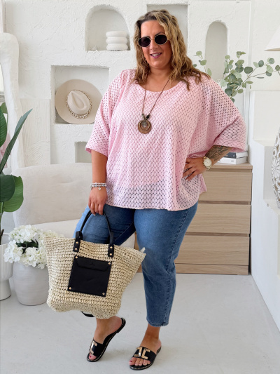 Halenka Penelope s náhrdelníkem do 4XL - růžová