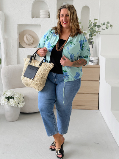 Lehká manšestrová bunda Flower do 3XL - mintová