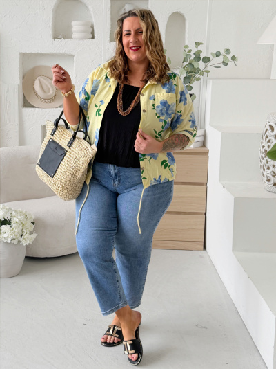 Lehká manšestrová bunda Flower do 3XL - žlutá